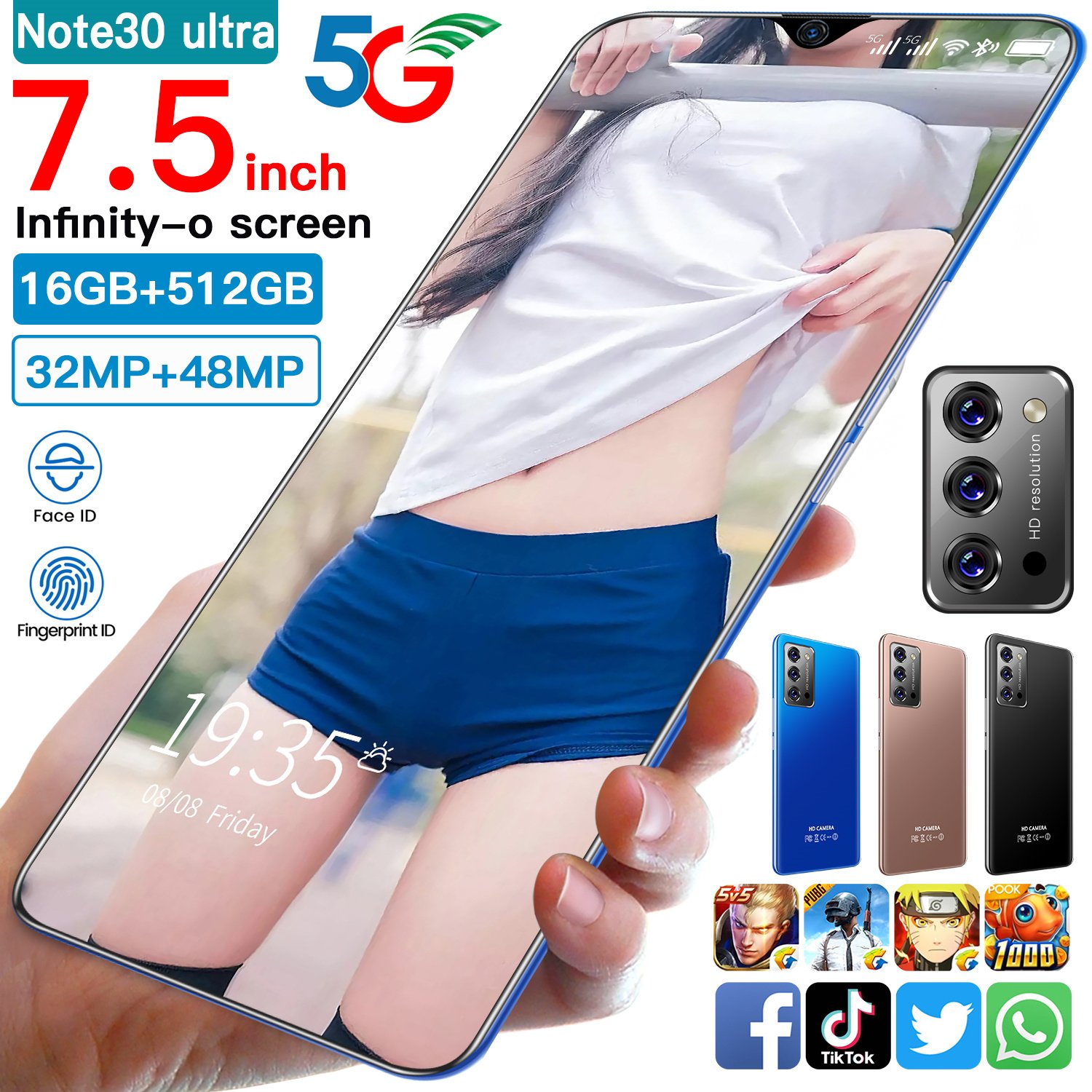 Note30 6.5 inch high-definition pixel large screen Android all-in-one video game wireless network low-cost mobile phone